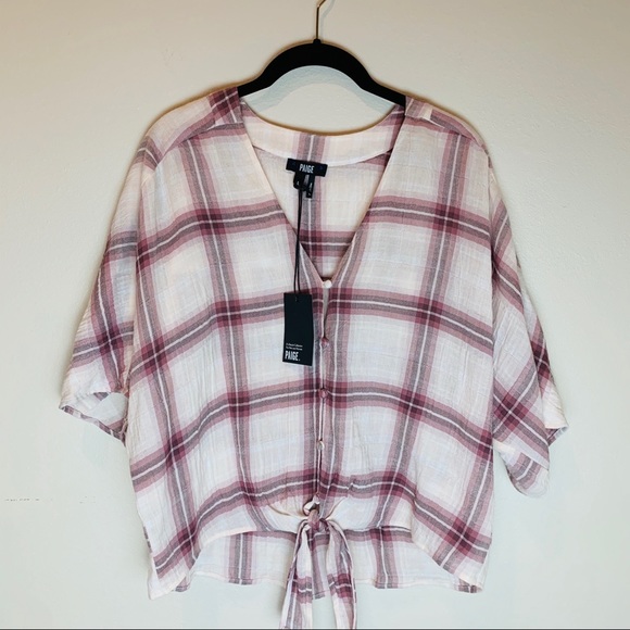 NWT Paige Baylee Plaid Crop Top Large - Picture 1 of 8